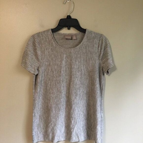 Chico's size 0 striped green short sleeved top - Picture 1 of 4